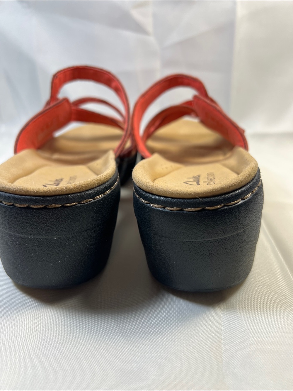 Clarks Coral Red Multi-Strap Slide Sandals - Picture 6 of 11